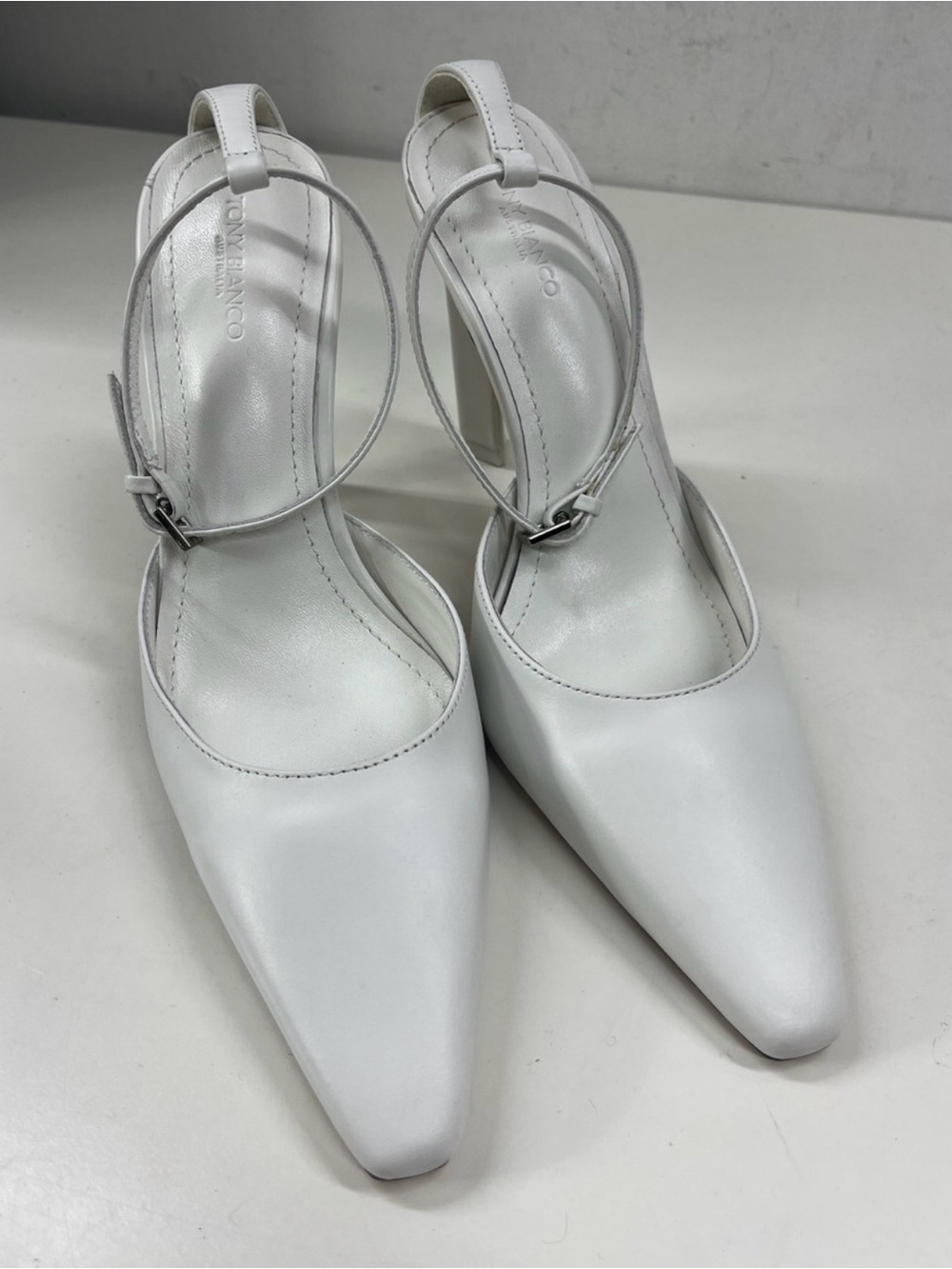 New Tony Bianco NEW Elektra Heel Adjustable Ankle Strap in White Leather Size 7